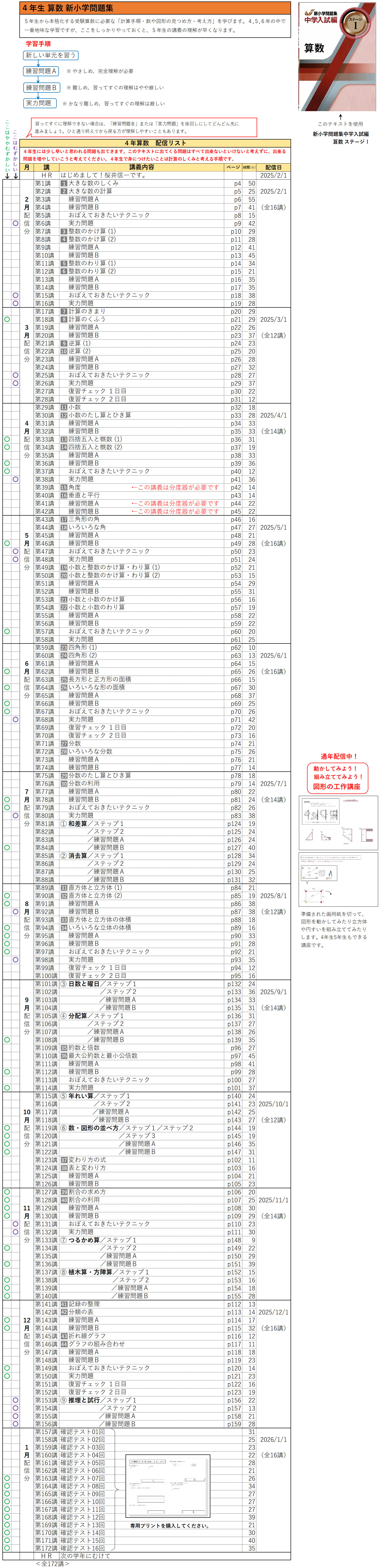 ４年算数カリキュラム