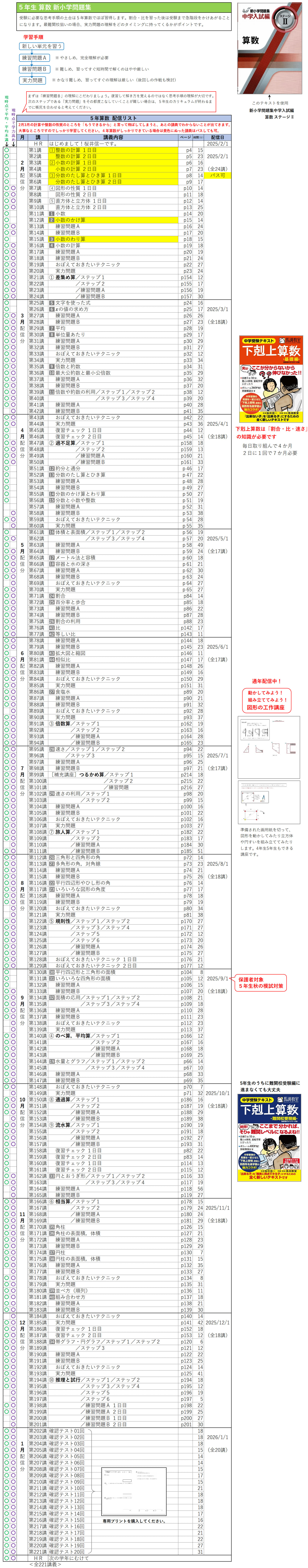 ５年算数カリキュラム